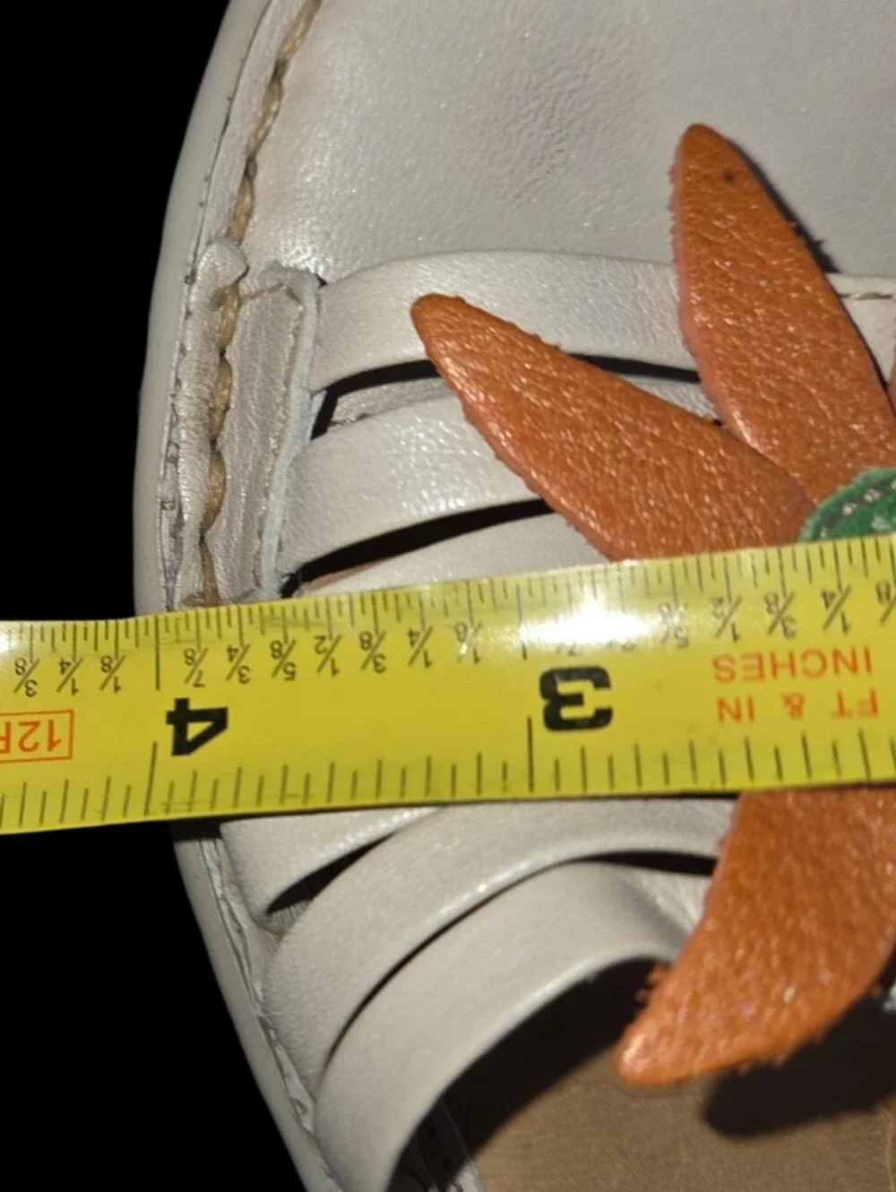 Y2k Born Sandals Cream Leather Wedge Orange Green Flower Applique Whimsical  7.5